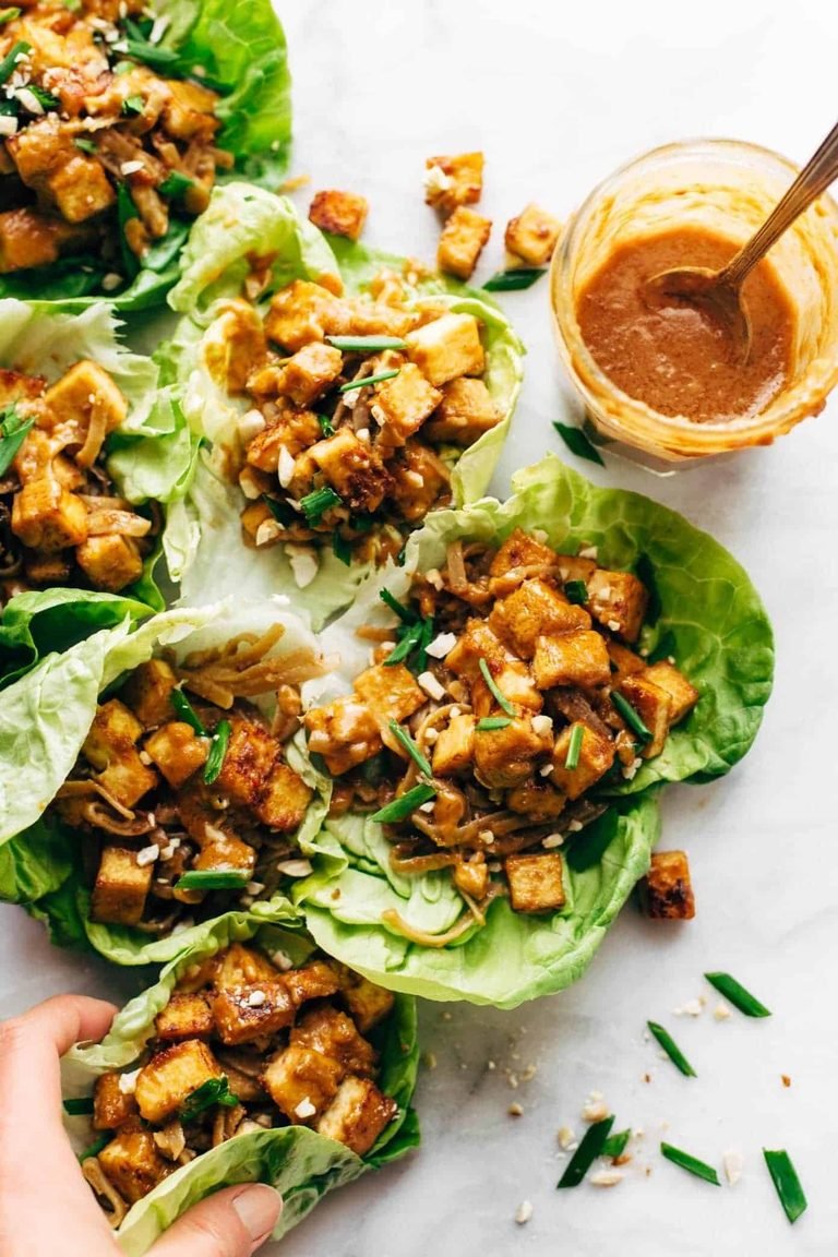 Tofu and noodle lettuce wraps.