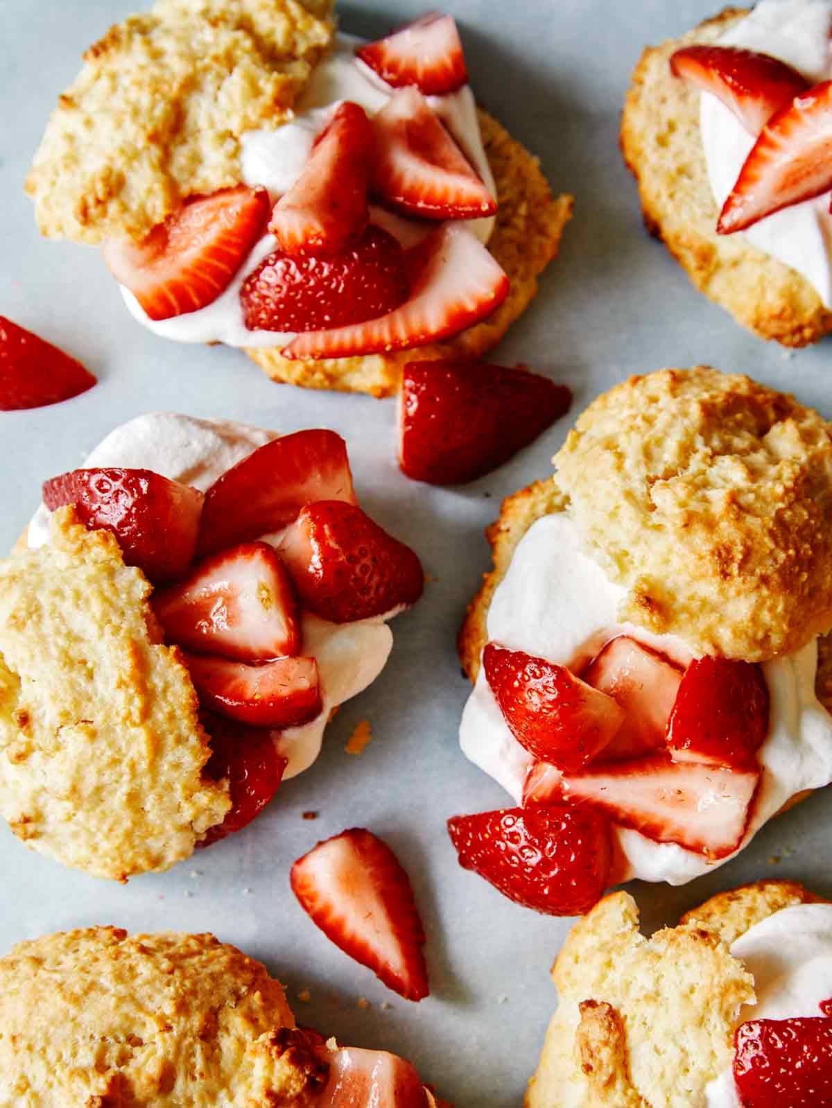 Strawberry shortcakes on a platter.