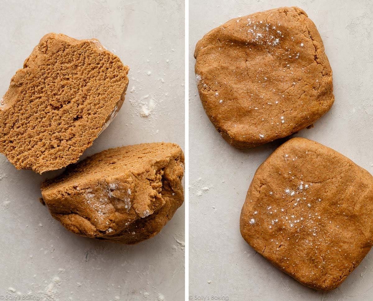 graham cracker dough in 2 pieces.