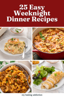 Collage of 4 easy dinner recipes for busy weeknights.