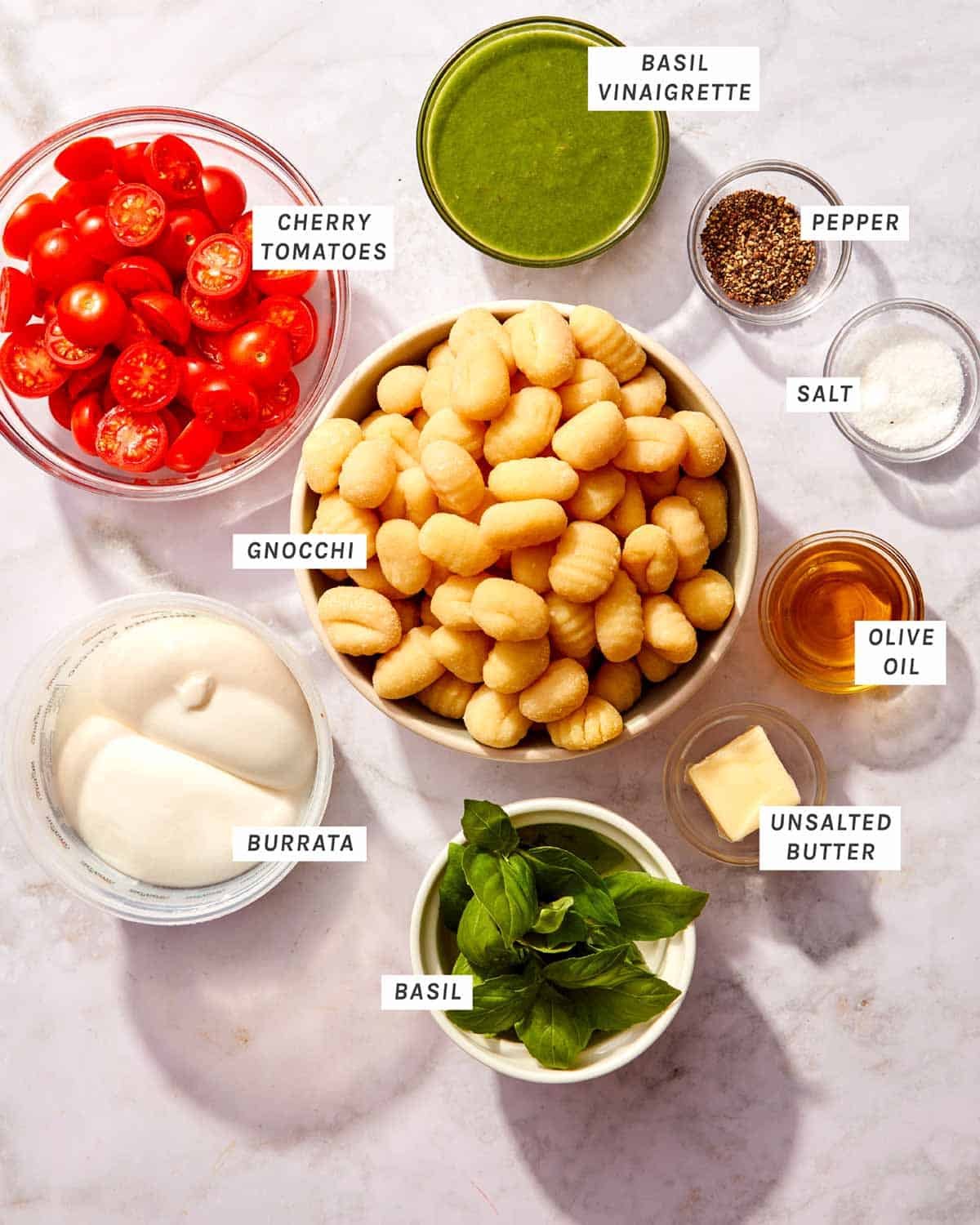 Pan fried gnocchi caprese style ingredients ready to go.