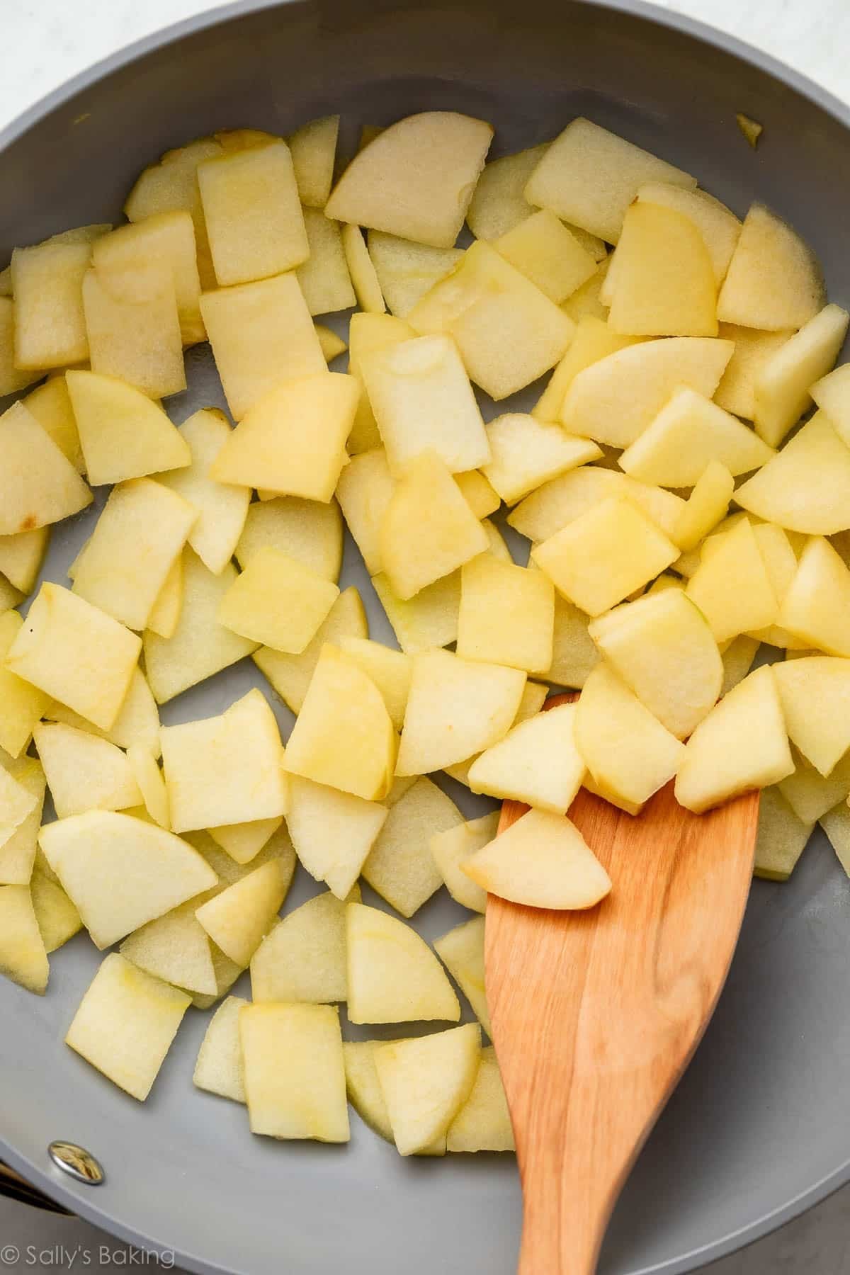 apple slices in skillet.