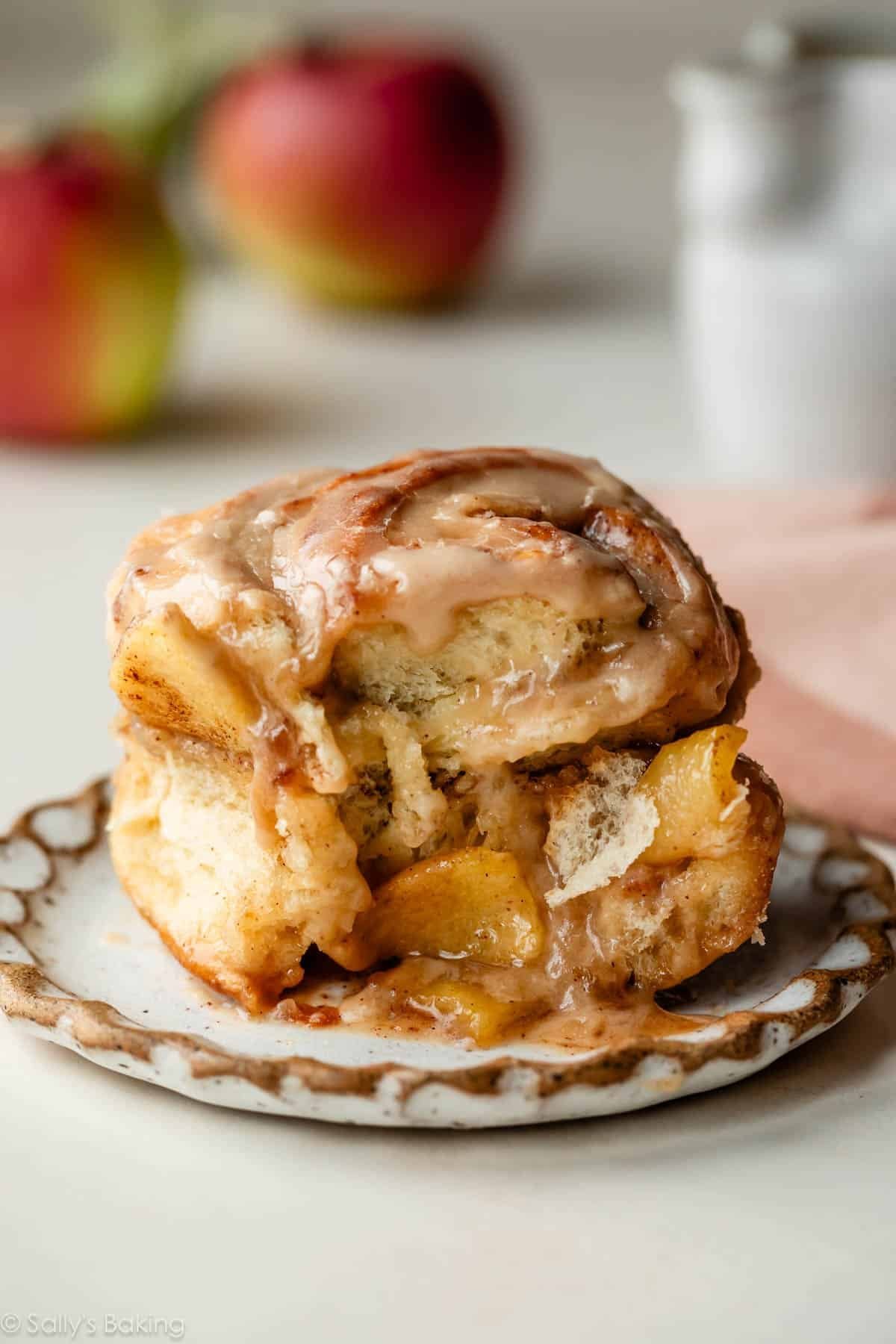 apple cinnamon roll with caramel icing.