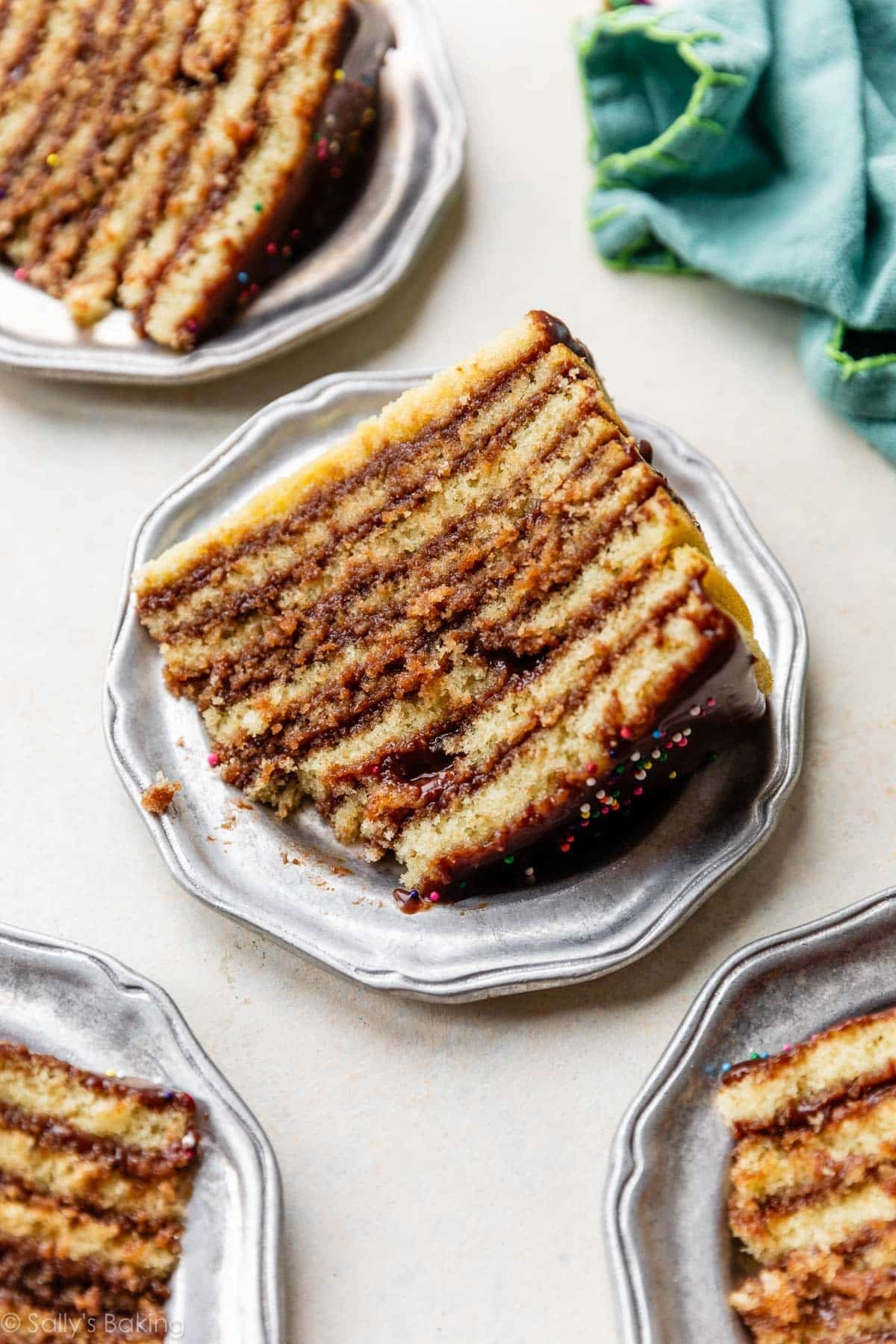 smith island cake slices on plates.