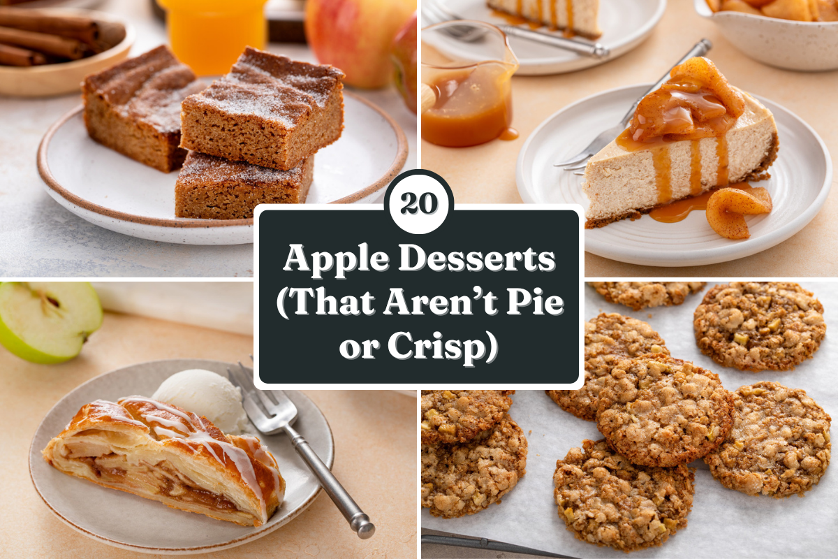 Collage of 4 photos of apple dessert recipes.