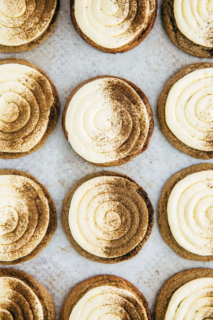 photo of hojicha einspanner cookies on white parchment paper